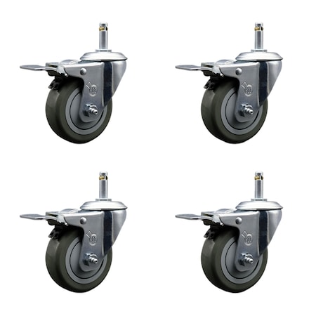 Service Caster 4'' Gray Polyurethane Swivel 7/16'' Stem Caster Set with Total Lock Brake, 4PK SCC-GRTTL20S414-PPUB-716138-4